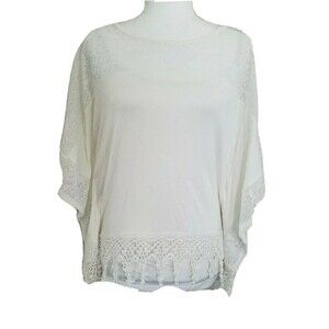 You are Not Alone Womens Lace Top Small White Festival Bohemian Semi Sheer